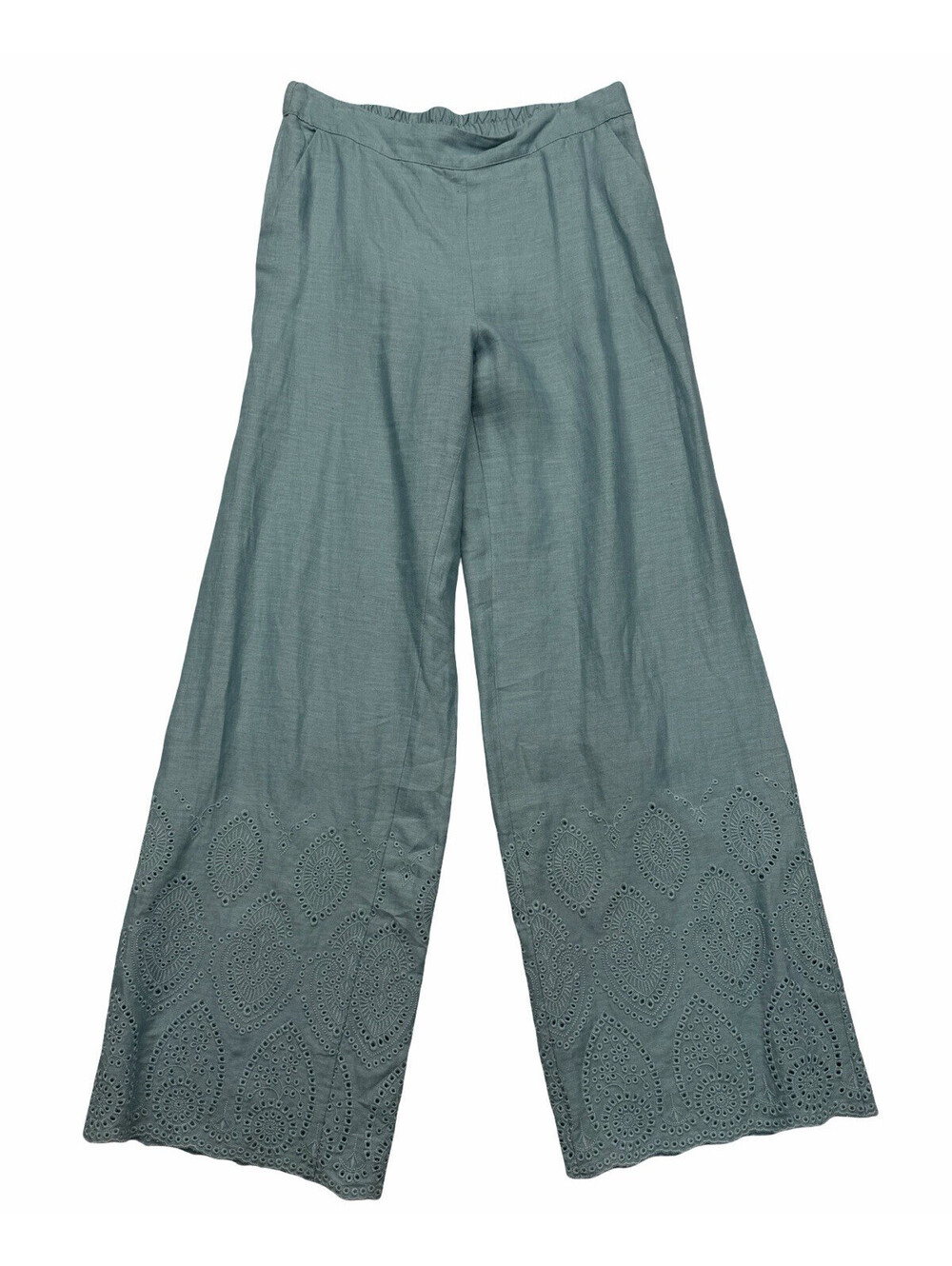 Elie Tahari Lesley Shirt & Pant 2 Piece Set Embroidered Linen Blue Breeze Size M - Picture 5 of 11